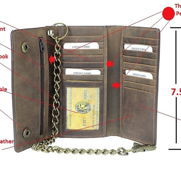 Brown Leather RFID Motorcycle Wallet With Chain - Picture 4 of 4